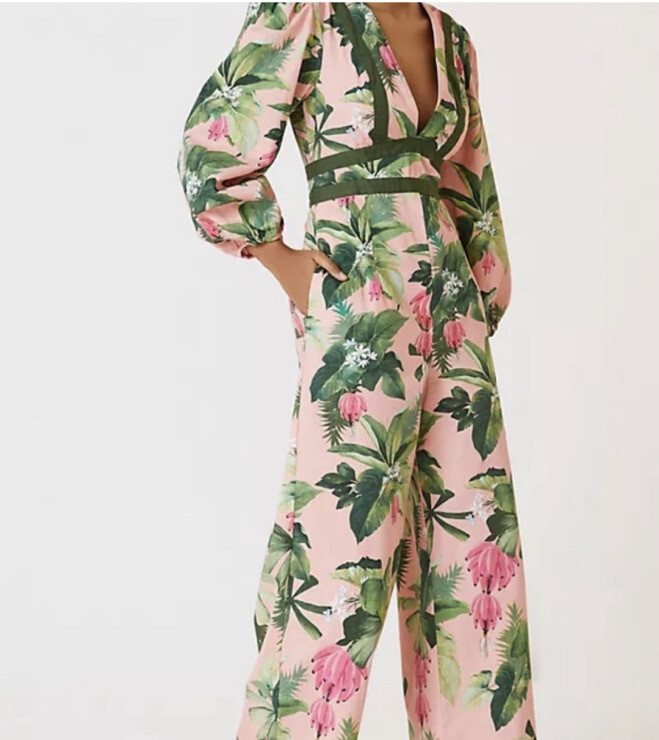 Farm Rio Deep V Anthropologie Jumpsuit XSP XS Petite New NWT Floral