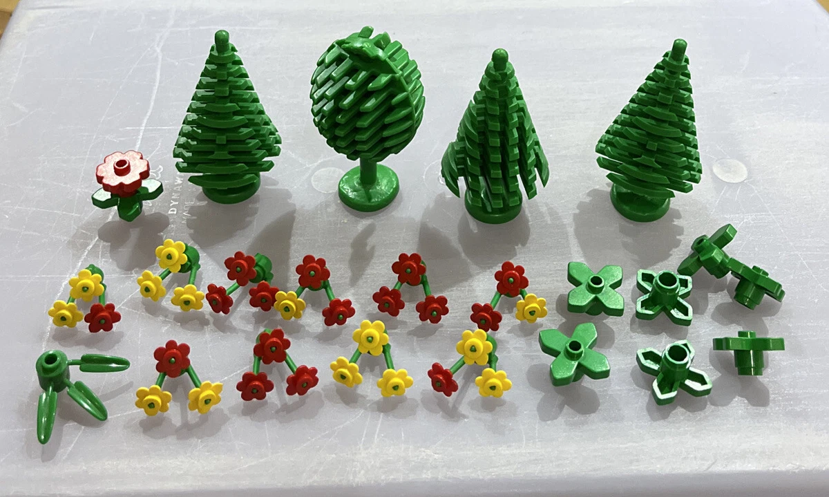 LEGO vintage trees and flowers 3741 3742 Red Yellow 3 Stem Plants City Friends