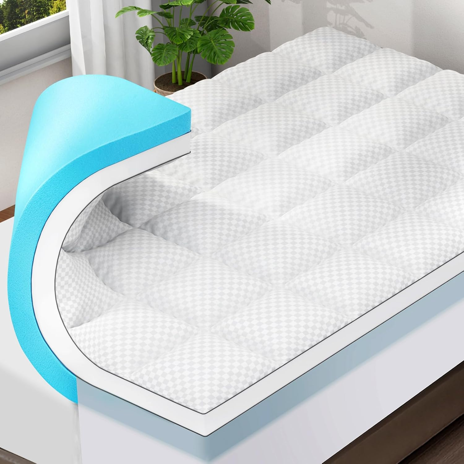 Dual-Layer 4 Inch Cal King Size Memory Foam Mattress Topper for Back Pain, 2 Inc