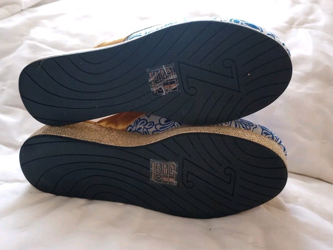 PANTOFOLA D’ORO SCARPE SLIP ON ZSA Degene Rossi donna taglia 7 nuove ciabatte lusso blu oro