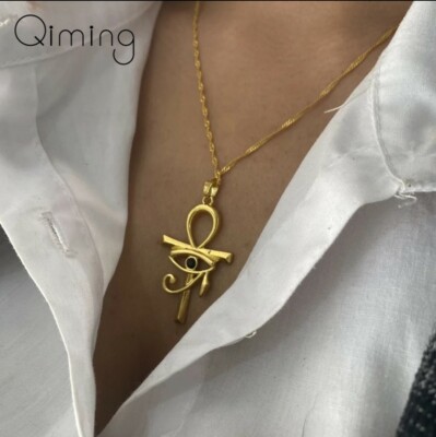 Women's Fashion Jewelry Gold Color Ancient Evil Eye Cross Ankh Necklace 86-4