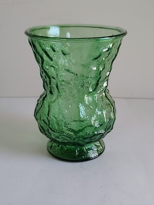 Mid Century VTG E.O. Brody Emerald Green Crinkle Glass Flower Vase G109 8'' USA