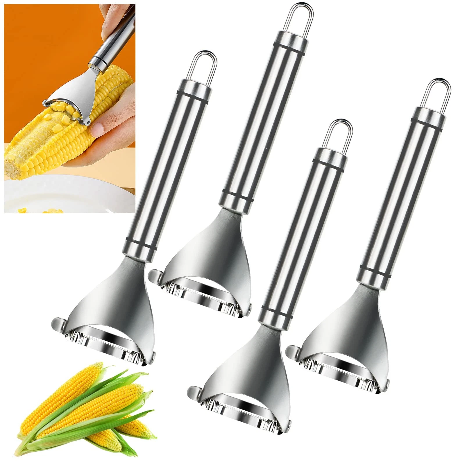 4PCS Magic Corn Cutter Peeler, Corn Stripper Cob Stripper Tool Premium Stainl...