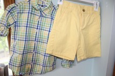 JANIE AND JACK Sz 4 CALIFORNIA DRIVE Blue Yellow Plaid Dress Shirt  Shorts Set