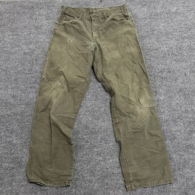 Dickies Carpenter Pants Mens Size 33x32 Olive Green Canvas Distressed Work