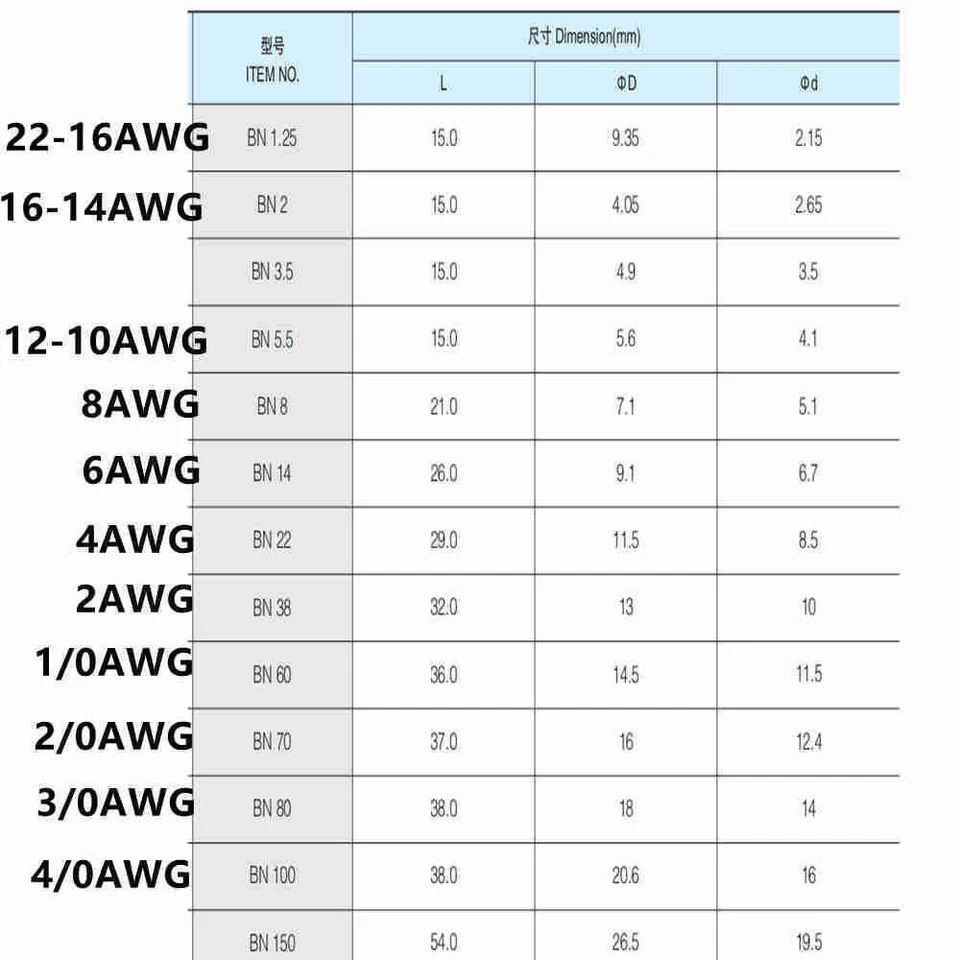 Terminais estanhados sem isolamento conectores de emenda de extremidade nua 22-8-1/0-2/0-4/0AWG - Imagem 3 de 4