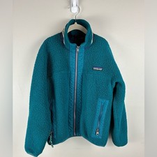 Vintage Patagonia Kids Zip Up Sherpa Fleece Jacket Size 8 Teal Classic Retro