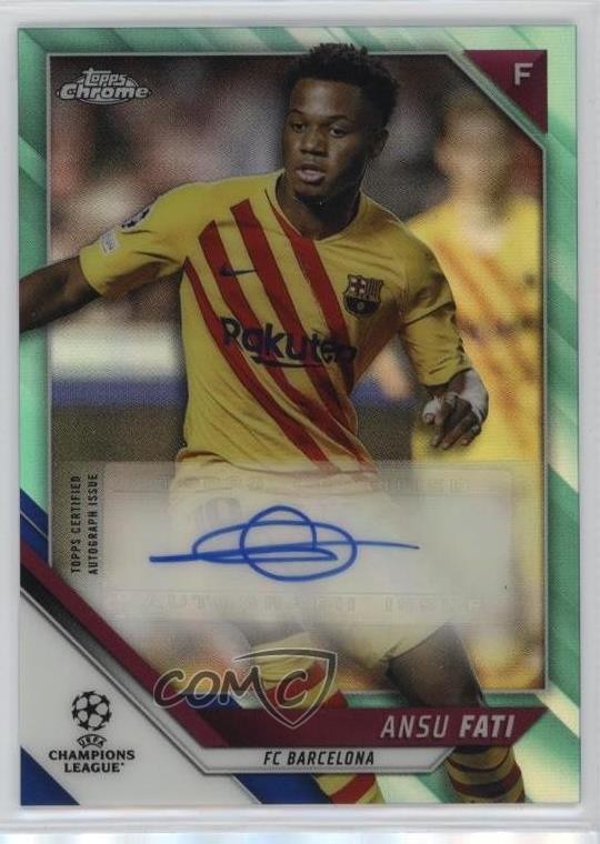 2021-22 Topps Chrome UCL Aqua Refractor 113/199 Ansu Fati #CA-AF Auto 1o2