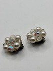 VINTAGE GERMANY AURORA BOREALIS CRYSTAL & FAUX PEARL CLIP BACK EARRINGS 1" — photo 4