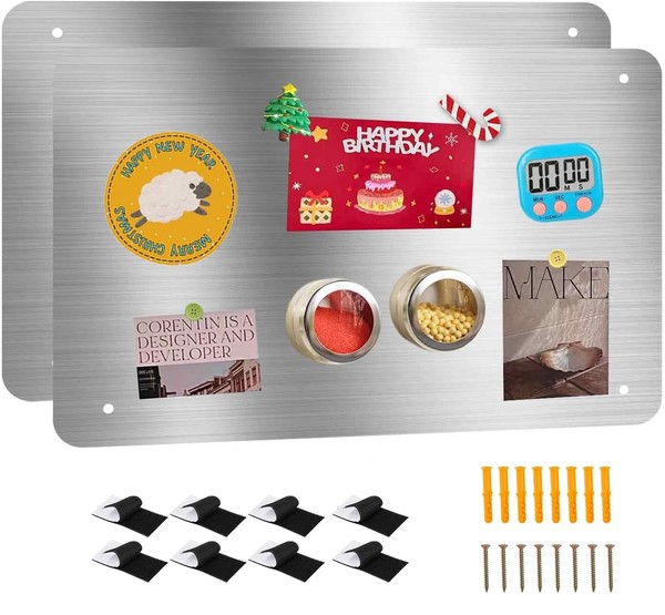 Magnettafel Memoboard KüChe BüRo Magnetwand Edelstahl Klein 43,5X30Cm 2 StüCk-image