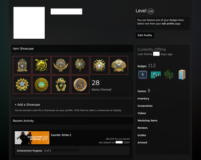 CS2, CSGO, Counterstrike Steam Account - LVL 100, Prime, Medals, 28k Hours