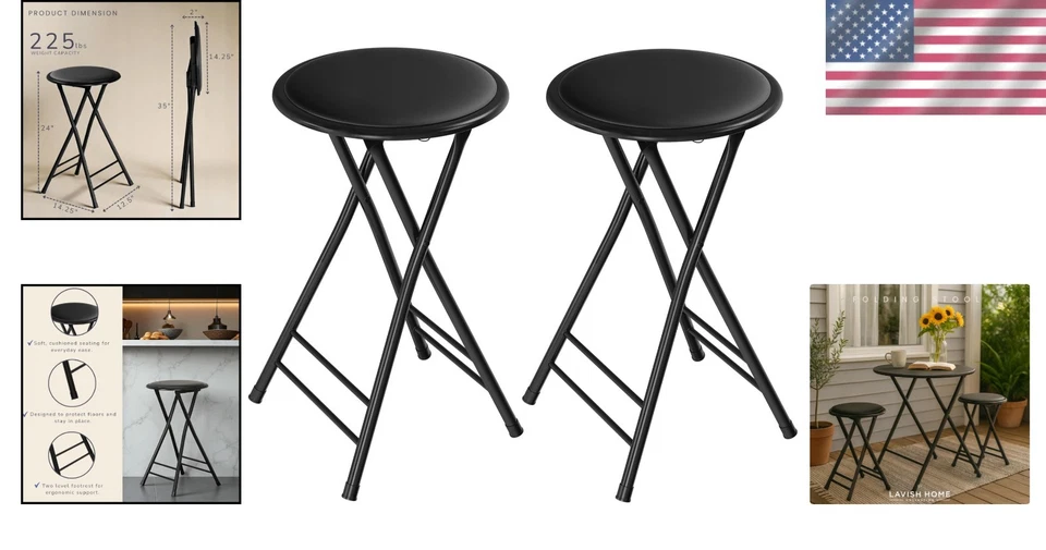 Faltbare Barhocker Stahl 24 Zoll, 2er Set - Bild 2 von 4