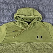 Under Armour Short Sleeve Hoodie Green Heathered Logo Pocket Mens LG
