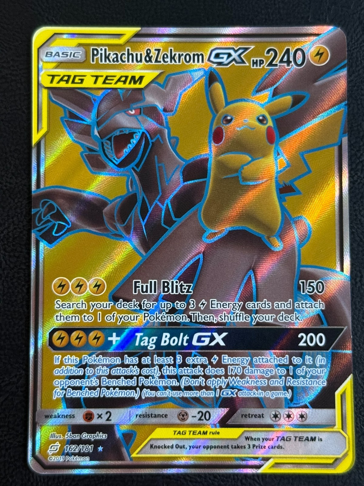 Pokemon - Pikachu & Zekrom GX (Full Art) 162/181 TAG TEAM - Sm-Team Up Holo (NM)