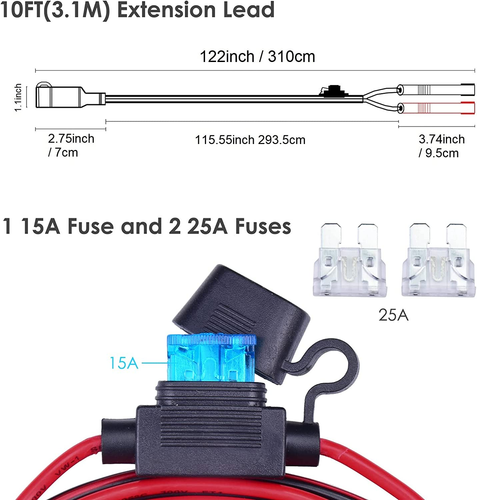 3M/10Ft Battery Clip on Plug Socket, 12V/24V Cigarette Lighter Adapter Cable wit - Picture 2 of 12