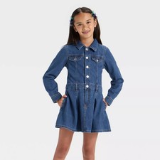 Girls' Long Sleeve Denim Dress - Cat & Jack Dark Wash L