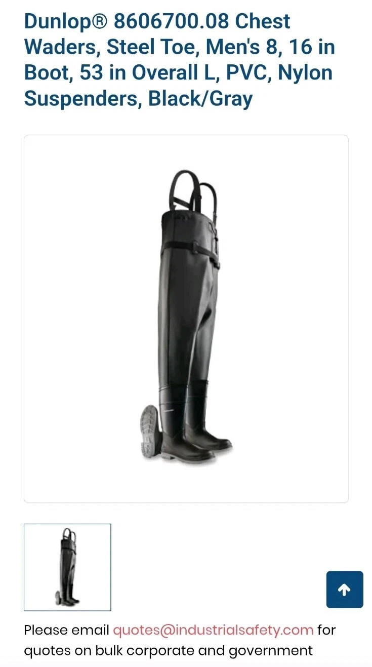Dunlop Chest Waders Size 13 Steel Toe PVC Waterproof Boots w/ Nylon Suspenders