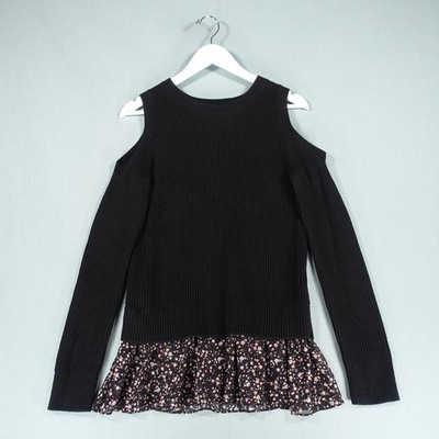 Allsaints Pullover Rock Damen Medium schwarz Strick gerippt offene Schulter Pepper Top