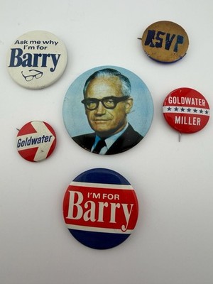 Goldwater Miller 1964 Button Lot (6) Portrait RSVP Grassroots Litho Vintage Pins