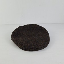 Glen Appin Scotland Harris Tweed Flat Cap Newsboy Wool Gray Herringbone Men's L