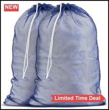 Mesh Laundry Bag Large 24x36 Inches Heavy Duty Drawstring Blue 2 Pack Durable