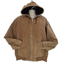 VTG Carhartt Jacket Men XLT Brown Duck Active Hooded Quilt Lined J130 BNN Grunge