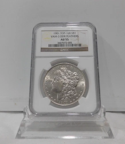 New ListingTOP 100!  1901-P  MORGAN "VAM-3, DDR Feathers" Silver Dollar, NGC AU-55!
