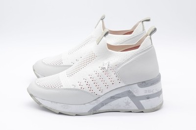 JETTE Damen Sneaker EUR 38 UK 5 Weiß Echt Leder Freizeitschuhe
