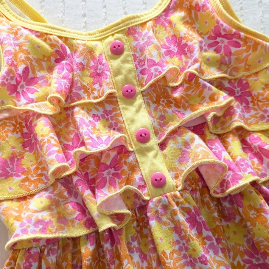 Girls Summer Sundress Set Yellow Floral & Pink Purple Tie Dye size 5 - Image 3 of 4