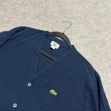 Vintage Izod Lacoste Mens Navy Blue Orlon Cardigan Sweater Large USA Made FLAWS
