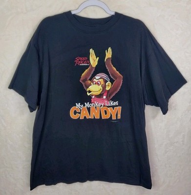 Vtg 2005 Speed Racer My Monkey Likes Candy Graphic T Shirt XL Black Short Sleeve