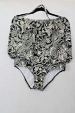 Athena Sz 12 One Piece Black White Paisley Print Padded Swimsuit Halter Strap