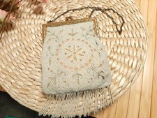Antique / Vintage White Beaded Flapper Bag Whiting Davis