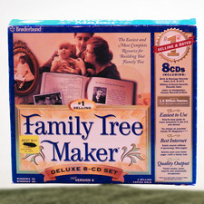 Broderbund Family Tree Maker Deluxe Version 6.0 8-CD Set Windows 95 98 Genealogy
