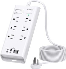 10ft Flat Plug Extension Cord, Surge Protector Power Strip With 6 Outlets 10 FT