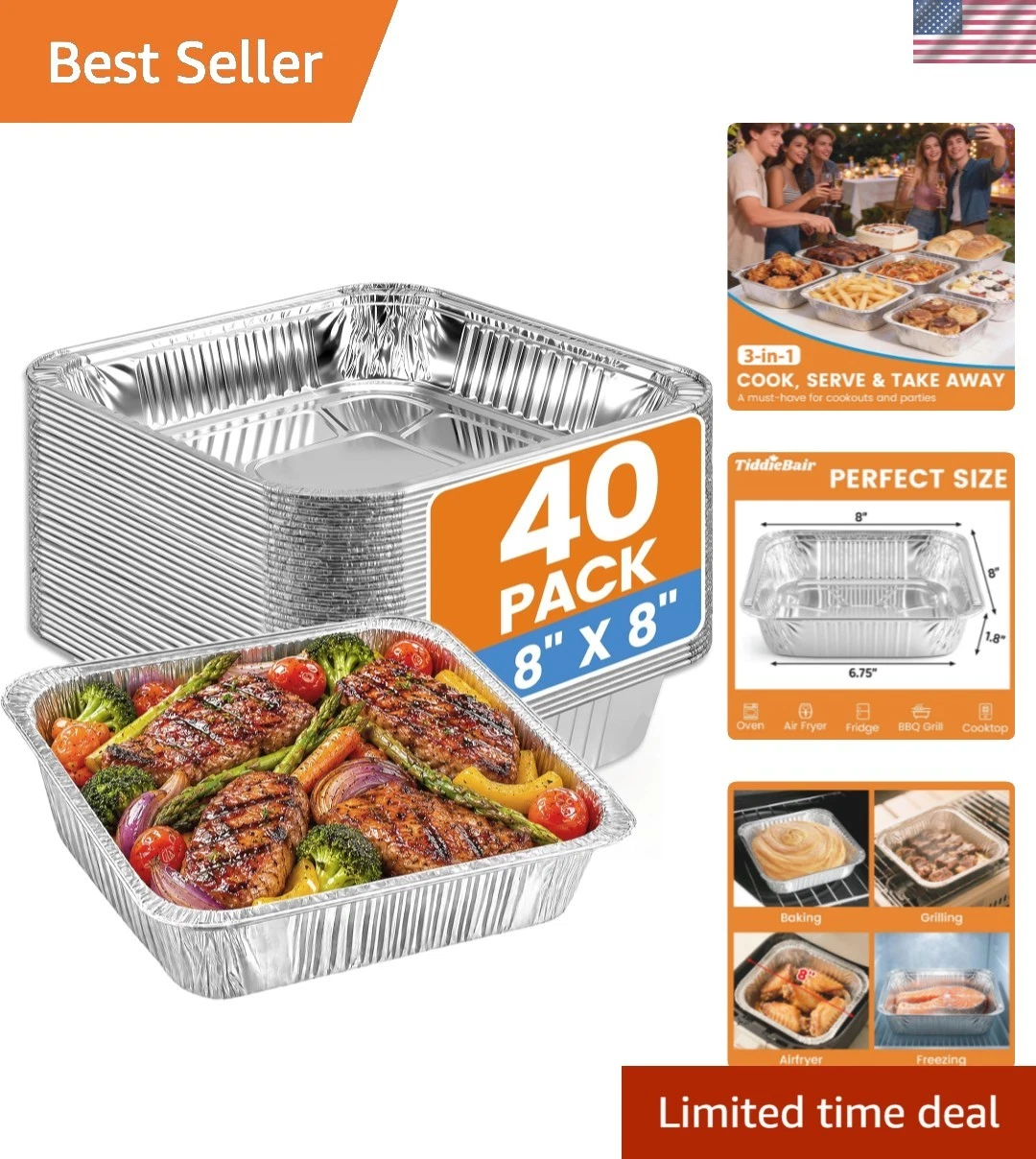 40 Pack 8x8 Aluminum Foil Pans - Square Baking Cake Pans Disposable - To Go F...