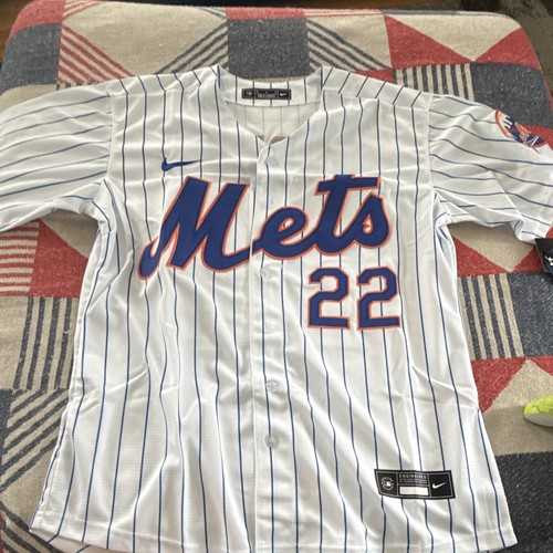 Nike New York Mets Juan Soto #22 White/Blue Pinstripe MLB Jersey Men's M