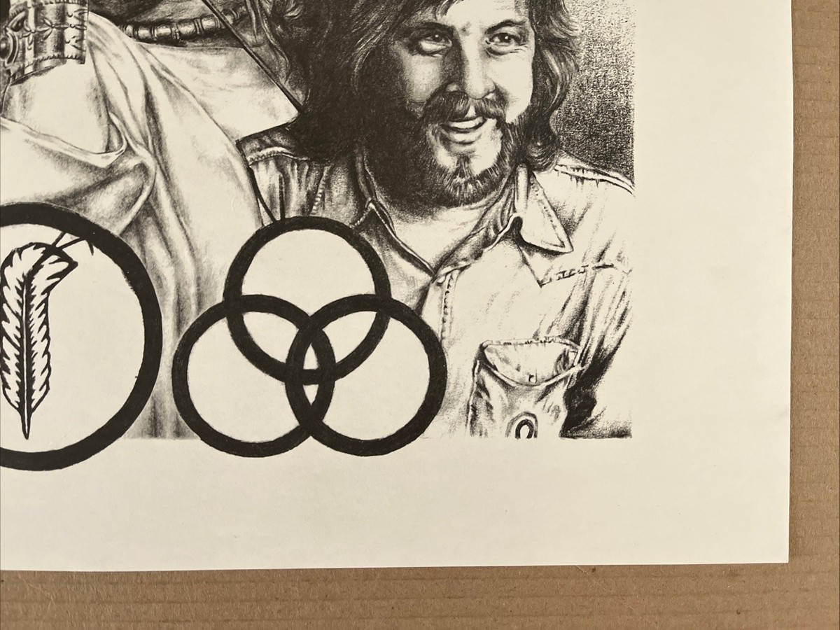 Vintage 1960s Led Zepplin Sketch Poster Black And White Music