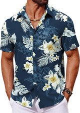 Mens Hawaiian Shirt Short Sleeve Button Down Tropical Floral Summer Beach Shirts