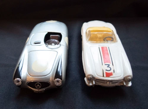 Two Vintage 1:43 Mercedes: #303 Corgi 300 SL Roadster + Brumm 300SLR