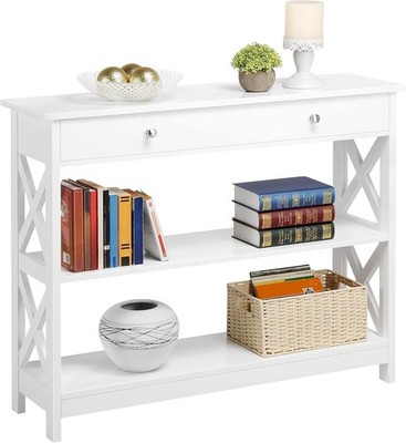 Yaheetech Console Table w/ Drawer,3-Tier Entryway Table w/Storage Shelves,White