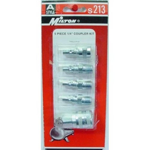 Milton S213 A-Style Air Coupler and Plug Set - 1/4in. NPT, 5-Pcs