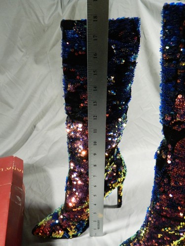 Liliana Xaya 19C Green Hologram Sequins High Heel Above Ankle Boots Sz 9 - Picture 6 of 17