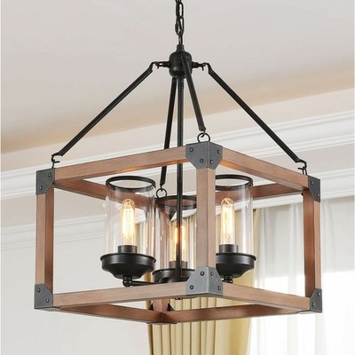 Rustic Chandelier Light Square Wood Ceiling Fixture Modern Farmhouse Lighting Rustic Chandelier Light Square Wood, Modern Ceiling Light Fixtures Canada