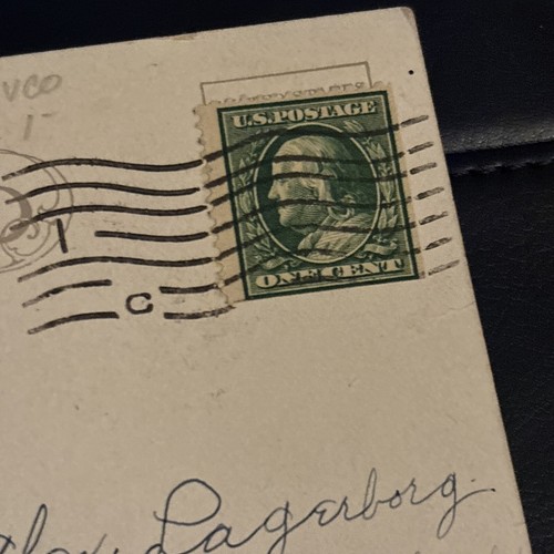 1912 Benjamin Franklin Green One 1 Cent Rare U.S. Stamp Denver Cover Postcard - Picture 3 of 4