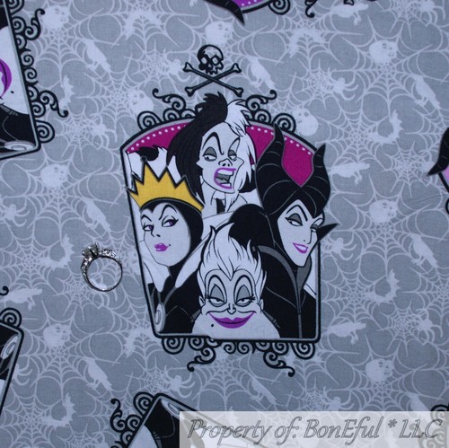 BonEful FABRIC FQ Cotton Quilt Gray White Black B&W Disney Witch Maleficent Girl - Picture 11 of 12