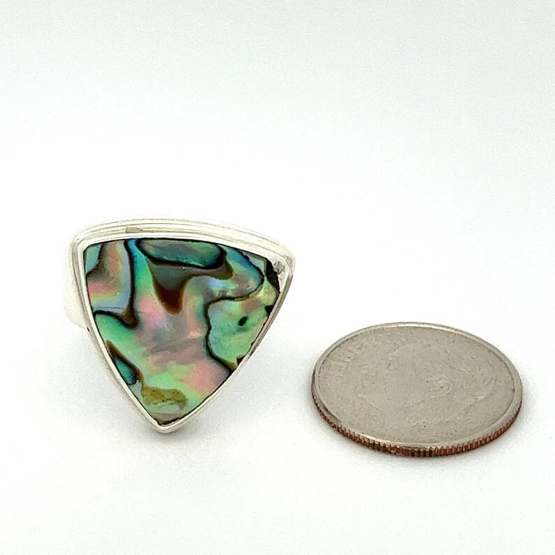 Handmade Triangle Paua Abalone Shell and Sterling… - image 4