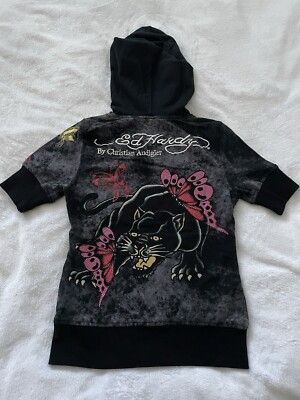 Vintage Y2K womens ed Hardy Jacket Black Panther With Butterfly s New Size Xs