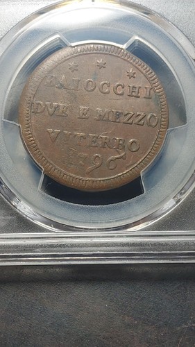 1796 Viterbo Papal City States 2 1/2 Baiocchi PCGS AU58 Gorgeous Clipped 2346 - Picture 5 of 5