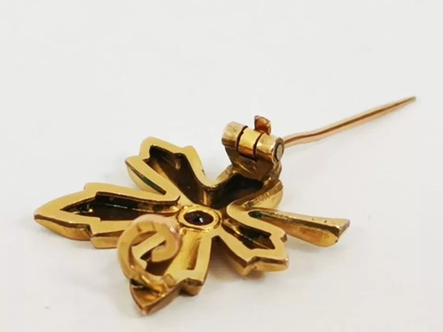 Broche prendedor de hoja de arce granate relleno de oro francés Francois Savard de colección c1910 - Imagen 14 de 15